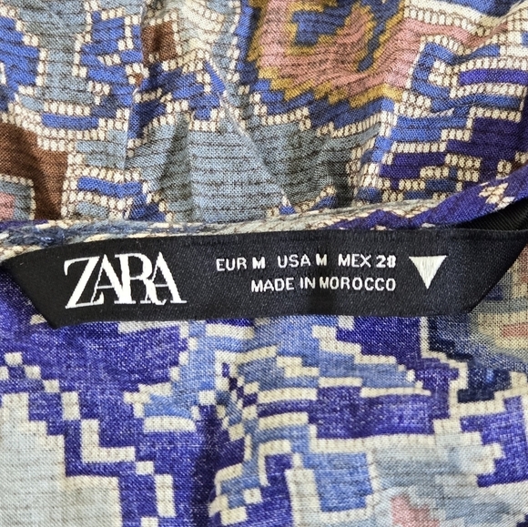 Zara Digital Floral Paisley Balloon Sleeve Midi Dress Blue Gold size Medium - Picture 8 of 10